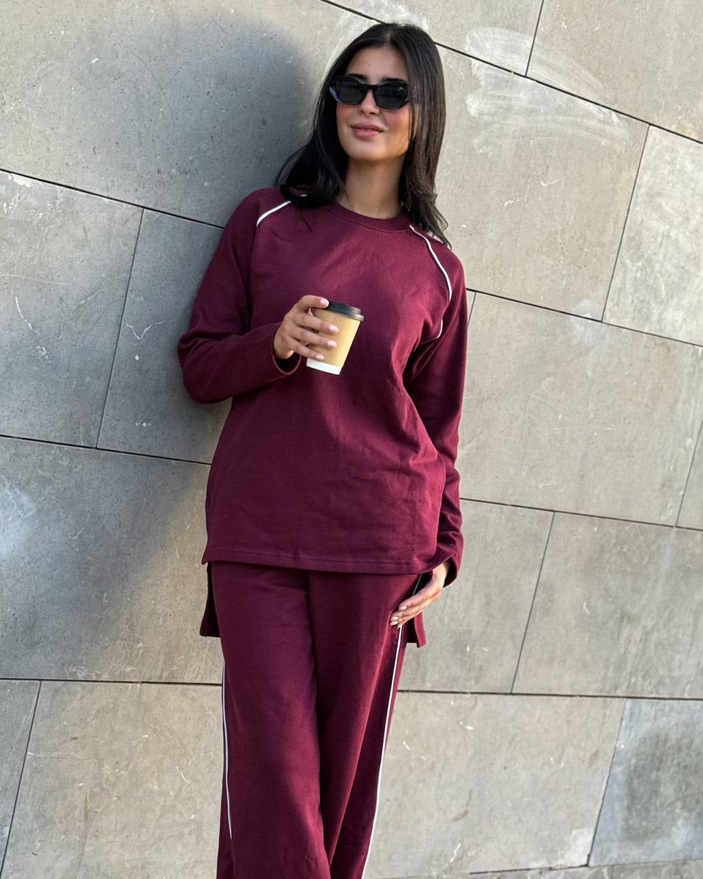 Cut Work Set -  Burgundy